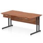 Impulse Scalloped Edge Cantilever Straight Desk With Two One Drawer Fixed Pedestals - Image 5