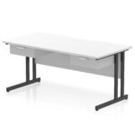 Impulse Scalloped Edge Cantilever Straight Desk With Two One Drawer Fixed Pedestals - Image 6