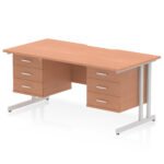 Impulse Scalloped Edge 1600mm Cantilever Straight Desk With Two Fixed Pedestal - Image 41