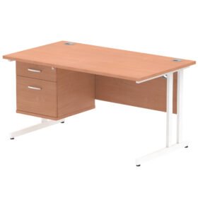 Impulse 1400mm Cantilever Straight Desk With Single Fixed Pedestal