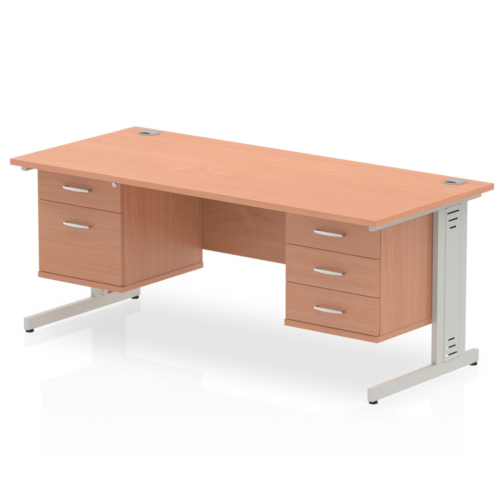 MI001803_1 Impulse 1800mm Cable Managed Straight Desk With Two Fixed Pedestal - Image 1