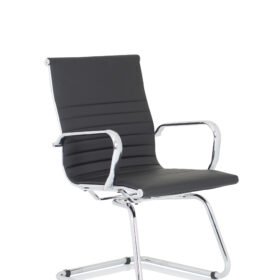 Nola Black Leather Cantilever Visitor Chair with Arms