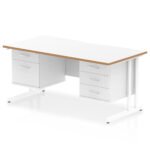 Impulse Scalloped Edge 1600mm Cantilever Straight Desk With Two Fixed Pedestal